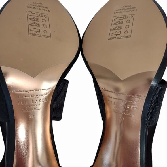 TED BAKER Black Skinny Stiletto Heels US Size 8.5 Elasticized Straps EU Size 39 - Picture 14 of 14